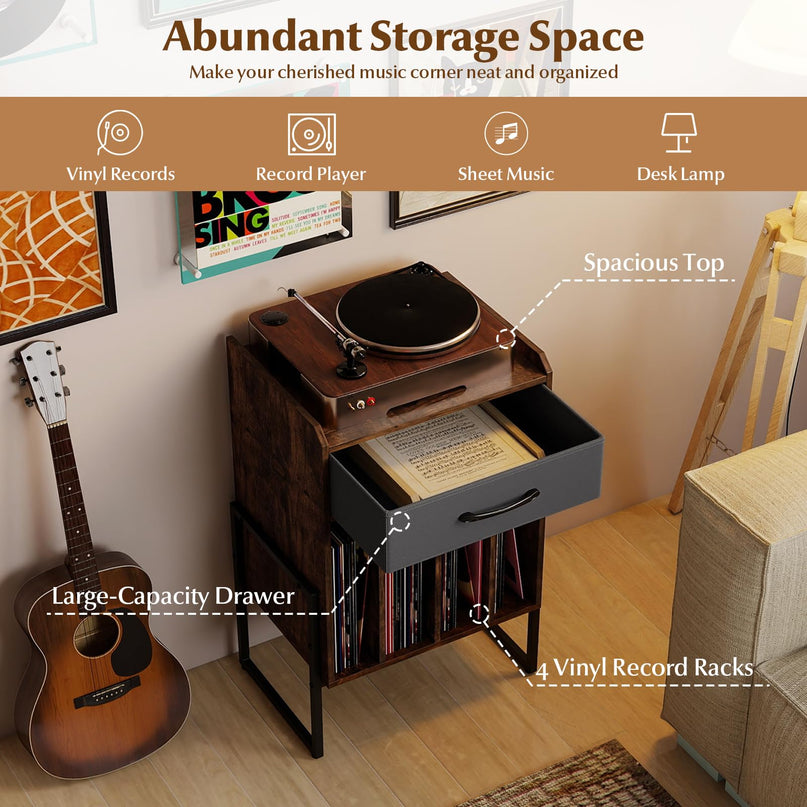Meuble Tourne-disque Giantex avec tiroir et support de disques vinyles