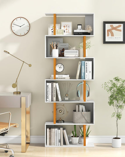 Giantex 6-Tier Modern S-Shaped Bookshelf with Anti-Tipping Kits