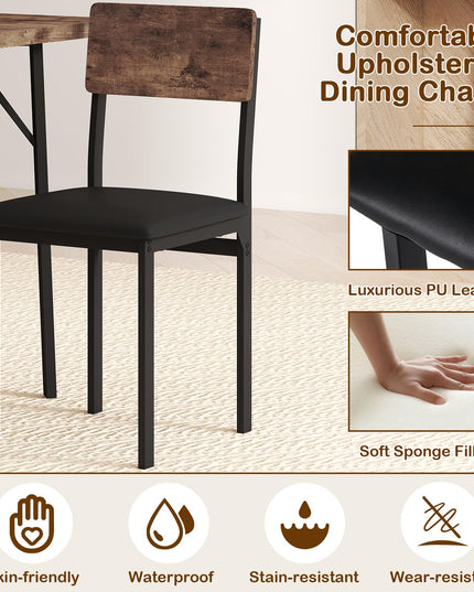 Giantex Industrial Kitchen Table and 4 PU Leather Upholstered Chairs with Metal Leg