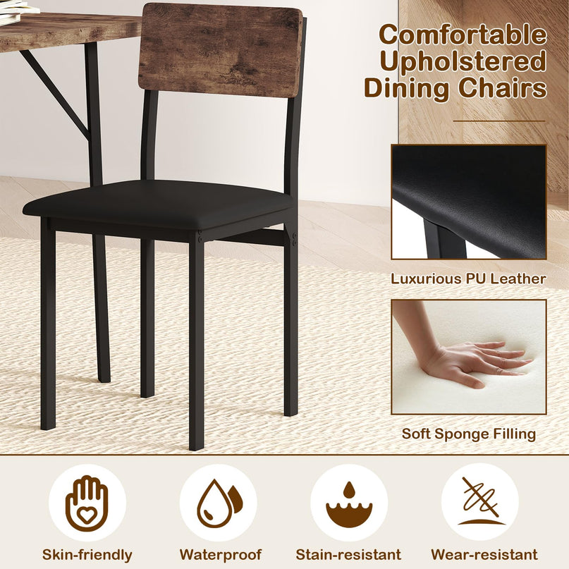 Giantex Industrial Kitchen Table and 4 PU Leather Upholstered Chairs with Metal Leg