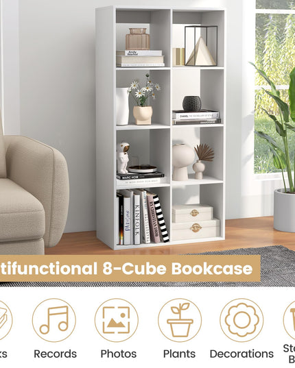 Giantex 8-Cube Bookcase, White Cubby Bookshelf w/Back Guardrail & Anti-Tipping Kits