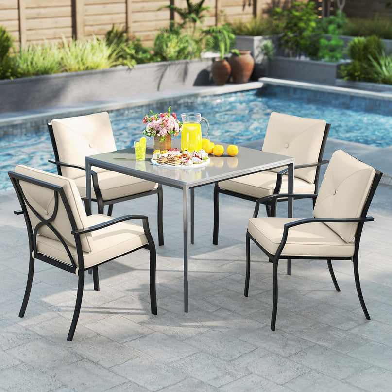 Giantex 2 Pieces Patio Chairs, Outdoor Lawn Chairs with Removable Cushions