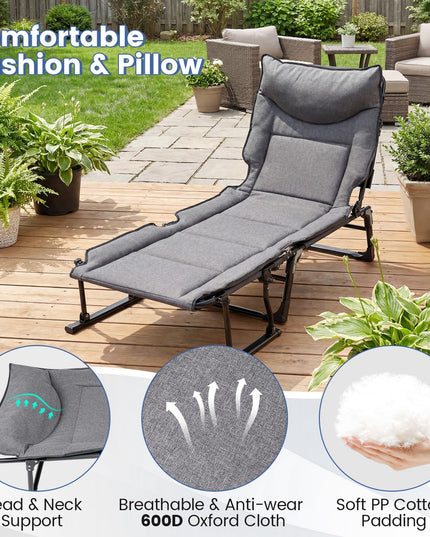 Chaise longue pliante Giantex pour patio avec coussin pour salon