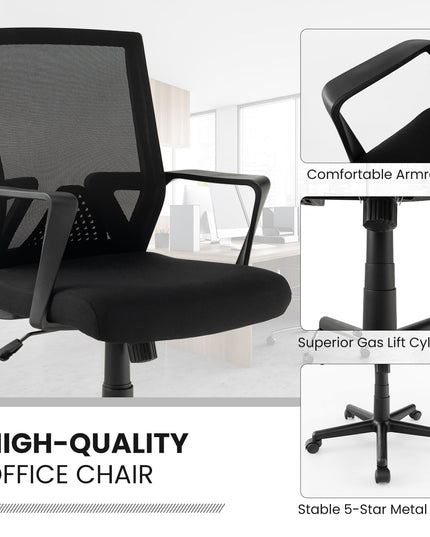 Giantex Office Desk Chair with Lumbar Support, Ergonomic Mesh Office Chair with Wheels and Armrests