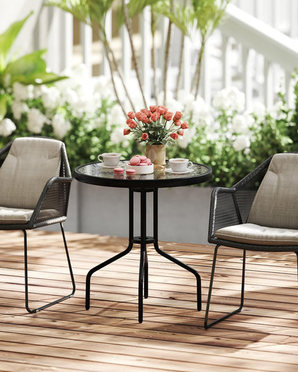 Giantex 27.5" Outdoor Bistro Table with Tempered Glass Tabletop & 1.57" Umbrella Hole