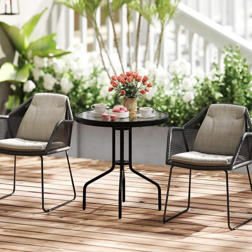 Giantex 27.5" Outdoor Bistro Table with Tempered Glass Tabletop & 1.57" Umbrella Hole