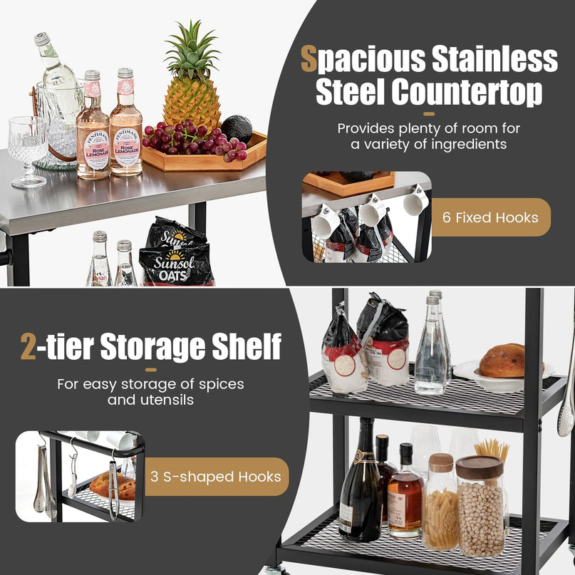 Giantex Outdoor Grill Cart - Movable Pizza Oven Stand with Stainless Steel Top