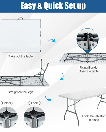 No Assembly  6FT Portable Foldable Tables for Party Camping BBQ