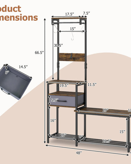 Giantex 7-in-1 Hall Tree with Bench and Shoe Storage