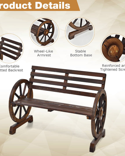 Giantex Outdoor Bench Wooden Wagon Wheel Bench, 2-Person Outdoor Garden Bench