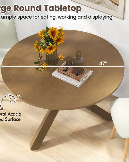 Giantex 47" Round Dining Table, Mid Century Modern Round Kitchen Table w/Solid Acacia Wood Legs, Adjustable Foot Pads