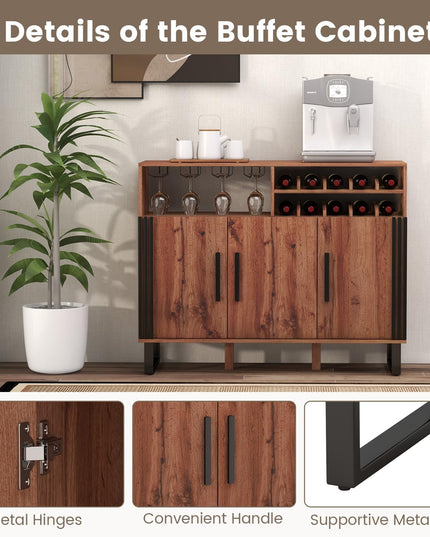 Giantex Wine Bar Cabinet, Buffet Sideboard with 3 Doors & Adjustable Shelves, Liquor Cabinet