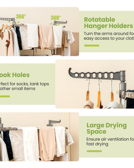 Giantex Foldable Clothes Drying Rack, Oversized 4-Tier Collapsible Laundry Rack w/ 3 Retractable Trays