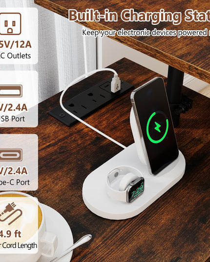 GIANTEX LED Rolling Nightstand with Charging Station & Laptop Tray