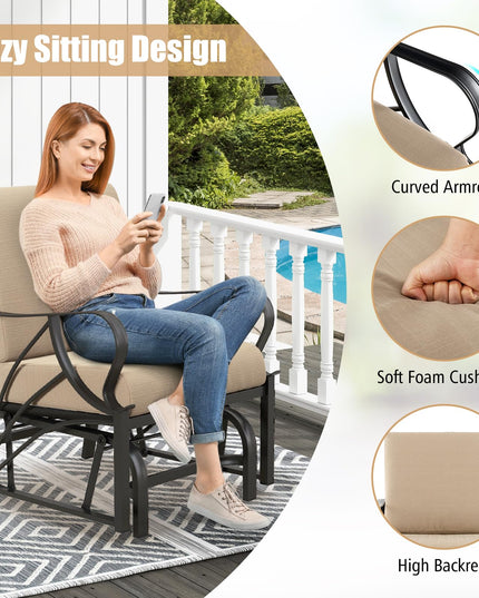 Giantex Patio Glider Outdoor Chair - Outside Rocking Chair with Thick Cushion, Sprayed Metal Frame