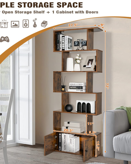 Giantex Set of 2 6-Tier Geometric Bookcase with Cabinet