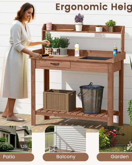 Giantex Wood Potting Bench Table