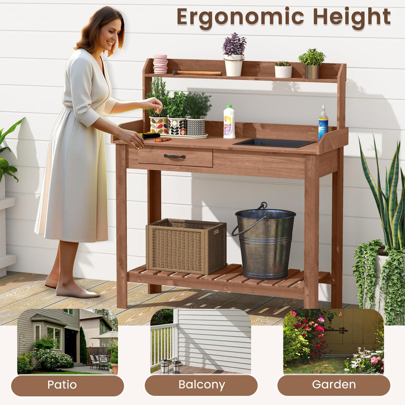 Giantex Wood Potting Bench Table