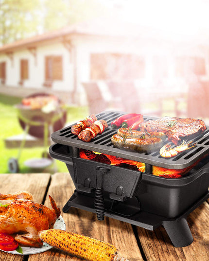 Portable Cast Iron Grill with Double-sided Grilling Net