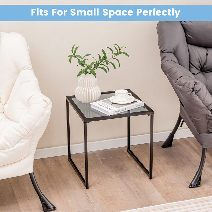 Giantex Outdoor 17” Square Table - Patio Tempered Glass End Table Side Table with Metal Frame