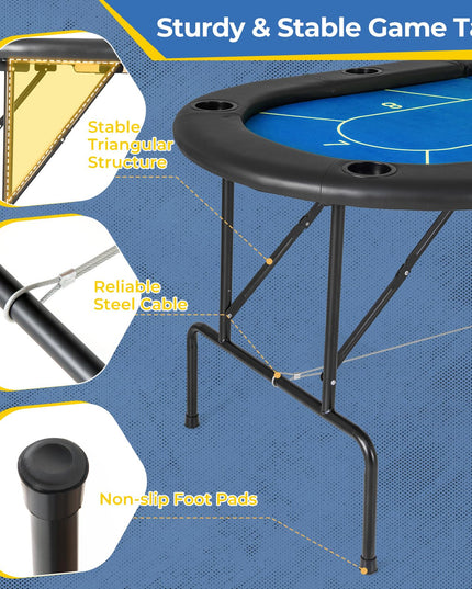 Giantex 72" Poker Table Foldable, 8 Player Folding Card Board Game Table w/ 8 Cup Holders