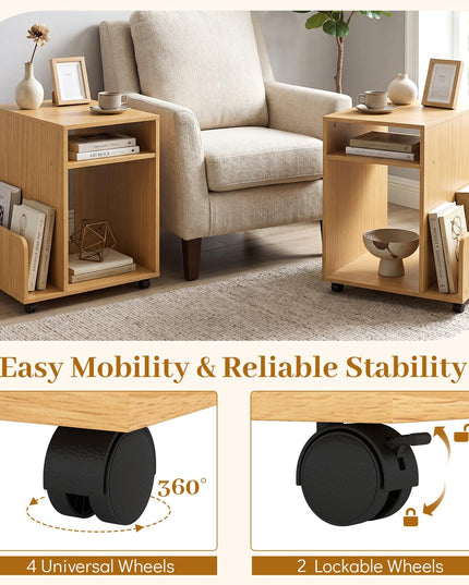 Giantex Rolling End Table with Storage 3-Tier Mobile Sofa Couch Side Table(1/2)