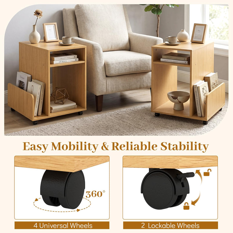 Giantex Rolling End Table with Storage 3-Tier Mobile Sofa Couch Side Table(1/2)