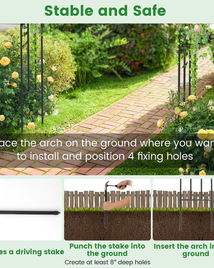 Giantex Garden Arch Trellis, 60''W x 95''H Metal Arbor with Corrugated PE-Coated Steel Tubes for Climbing Plants Roses Ivy