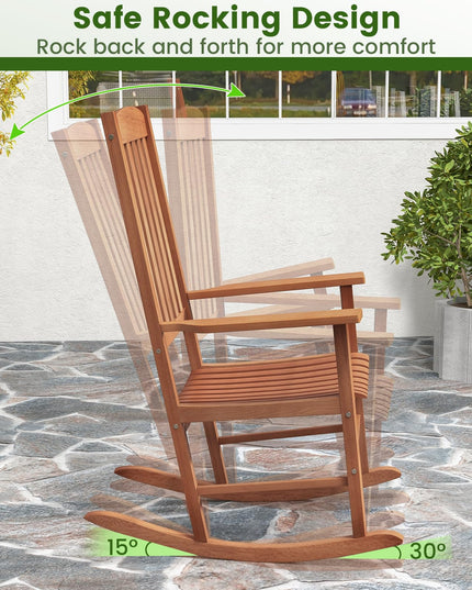 Giantex Wood Outdoor Rocking Chair - Eucalyptus Rocker Chair with Stable & Safe Rocking Base