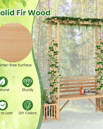 Giantex Outdoor Bench with Garden Arbor & 2 Planter Boxes