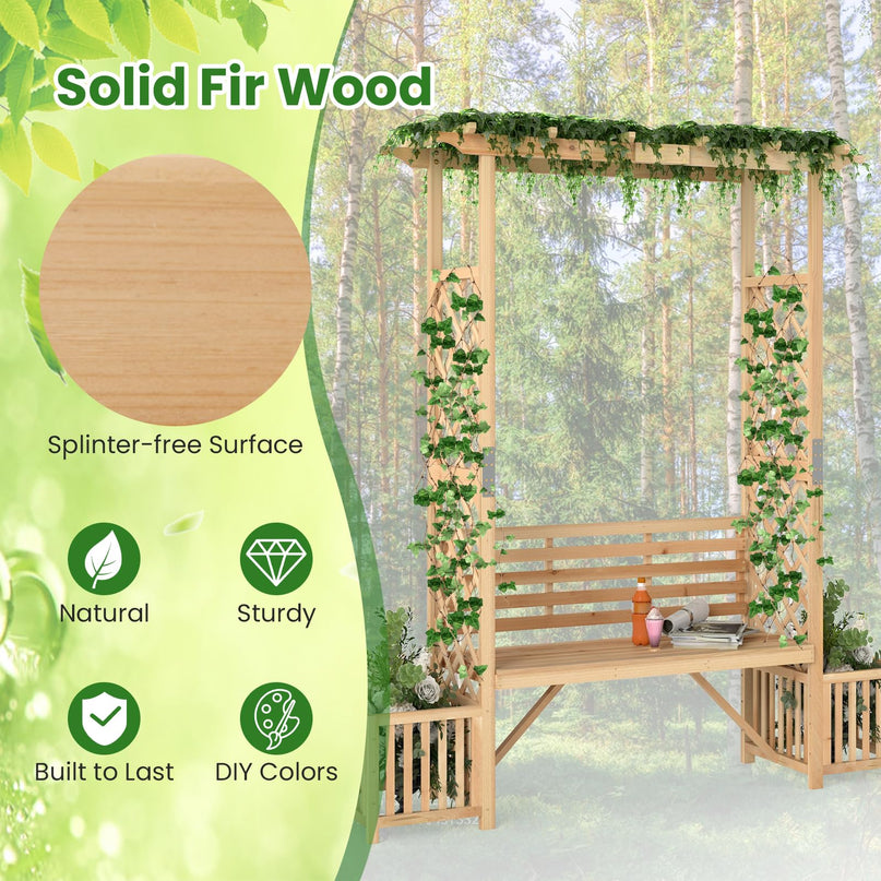Giantex Outdoor Bench with Garden Arbor & 2 Planter Boxes