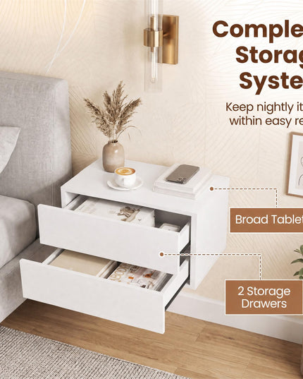 Giantex Floating Nightstand Set of 1/2 Wall-Mounted Table with 2 Drawers