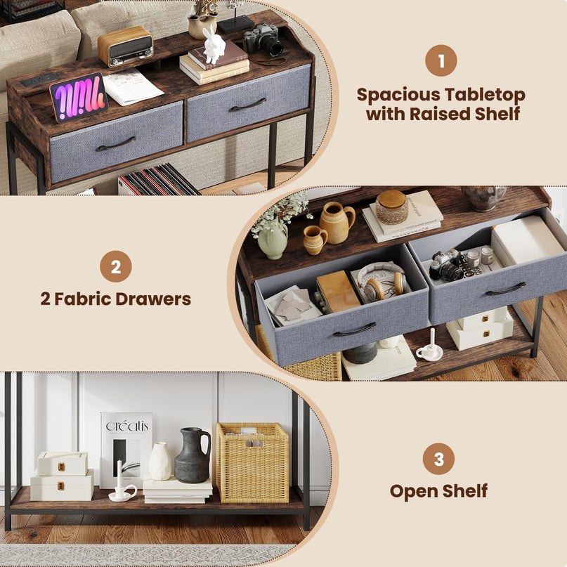 GIANTEX Console Table with Charging Station 43" Narrow Entryway Table