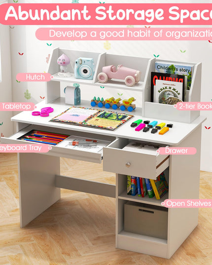 Giantex Kids Study Desk, Children Wooden Writing Table with Hutch