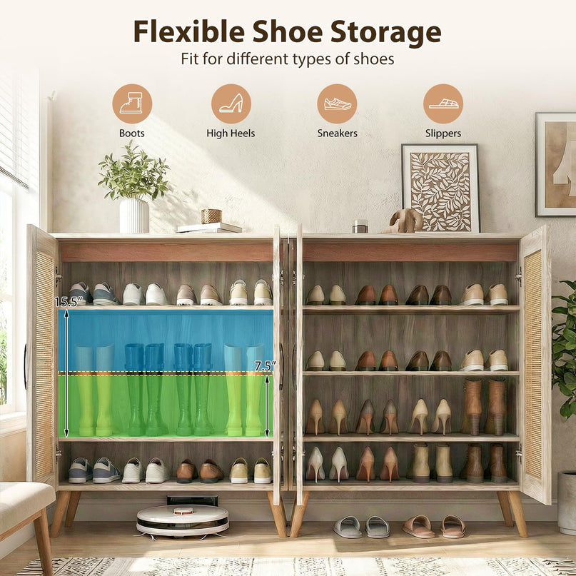 Meuble de rangement pour chaussures Giantex à 4 niveaux en rotin avec étagères amovibles