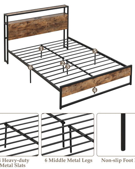 Giantex Full Bed Frame with Storage Headboard and Charging Station, with Outlets and USB Ports