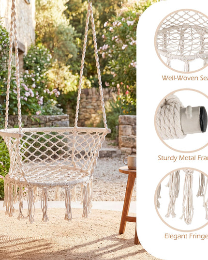 Chaise hamac Giantex | Balancelle macramé avec pompons
