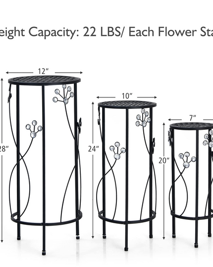 3 Pieces Flower Pots Display Rack with Vines and Crystal Floral Design