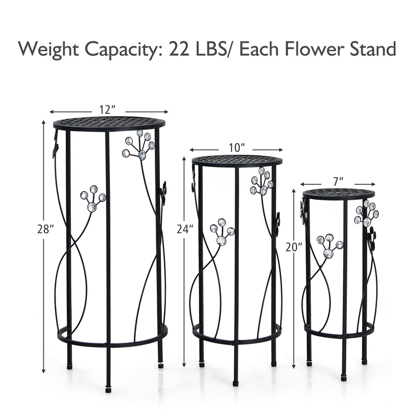 3 Pieces Flower Pots Display Rack with Vines and Crystal Floral Design