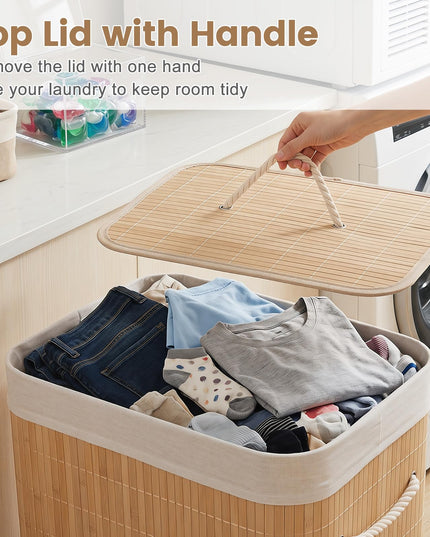 Giantex Bamboo Laundry Hamper with Lid for Bedroom Bathroom Laundry Room