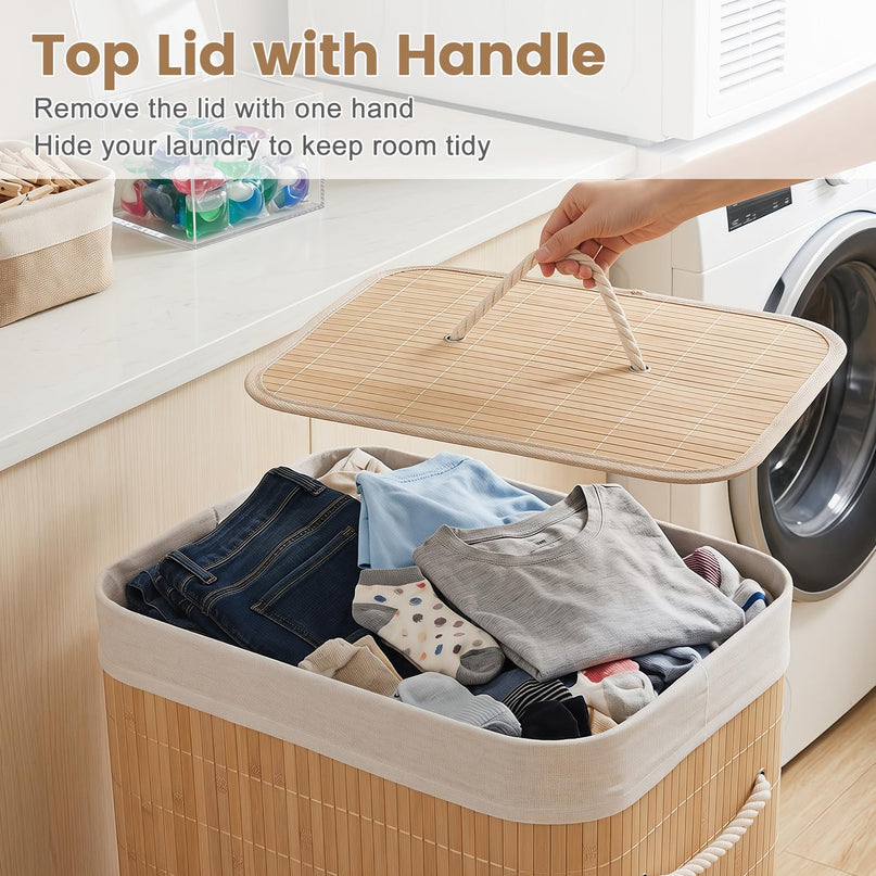 Giantex Bamboo Laundry Hamper with Lid for Bedroom Bathroom Laundry Room