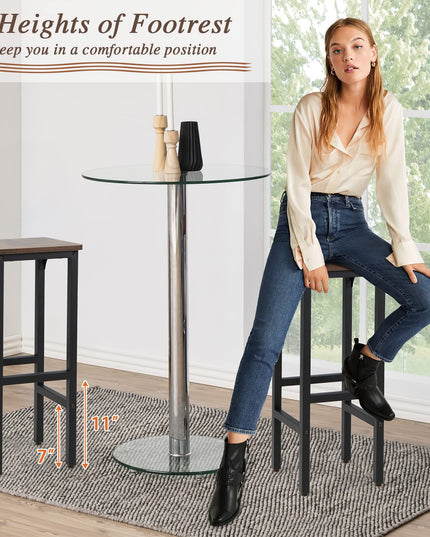 Giantex 28" Counter Height Bar Stools Set of 2, Metal Frame Bar Chairs with Adjustable Foot Pads, Brown