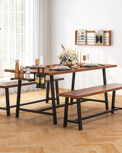 Giantex 72” Dining Table Set for 4-8, 3-Piece Kitchen Table Set with 2 Benches