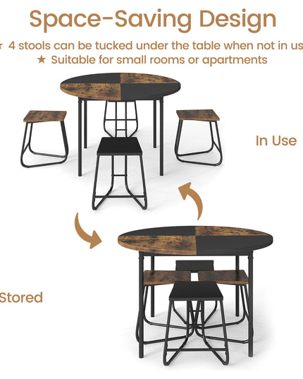 Giantex Ensemble de salle à manger 5 pièces pour 4 personnes Table de cuisine ronde de 119 cm et 4 tabourets