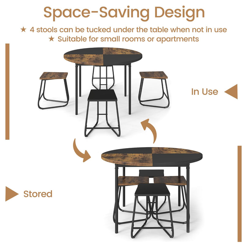 Giantex 5-Piece Dining Set for 4 47" Round Kitchen Table and 4 Stools