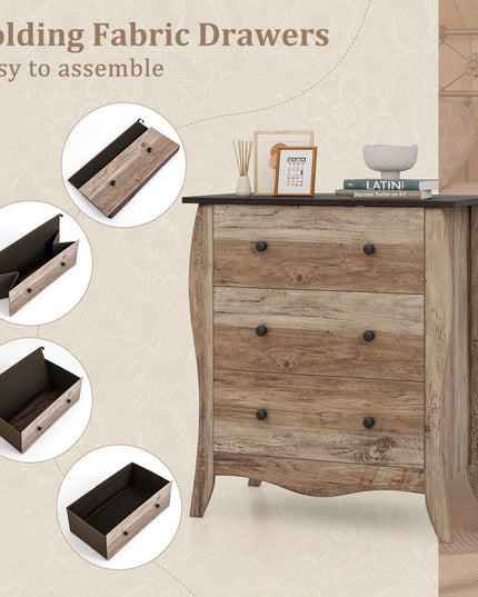 Giantex Storage Cabinet with Foldable & Detachable Fabric Drawers, Anti-Tipping Kit, 26.5” x 15” x 30” Farmhouse Floor Cabinet
