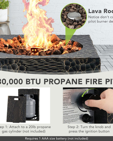 Fire Pit for Outside 16" as Fireplaces, 30,000 BTU Electronic Ignition Square