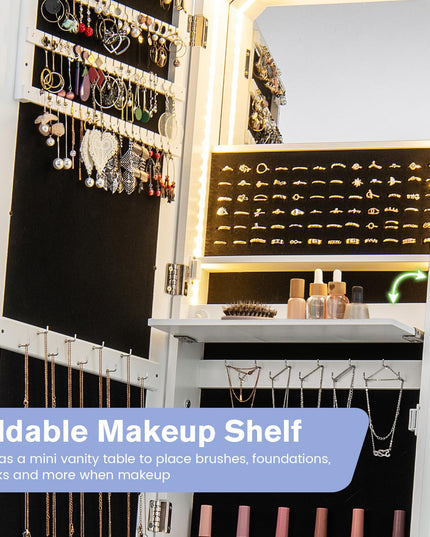 Jewelry Armoire with Full Length Door Mirror & Inside Lighted Vanity Mirror
