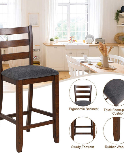 Upholstered Bar Stools with Solid Rubber Wood Frame, Foam-Padded Cushion