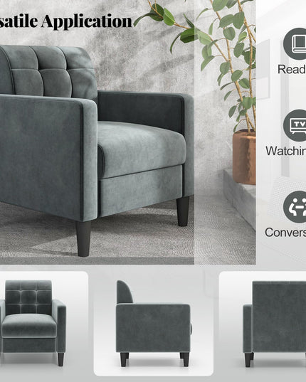 Giantex Modern Velvet Accent Chair Set, Upholstered Comfy Armchair with Tufted Back, Arms, Mid Century Single Sofa Side Chair